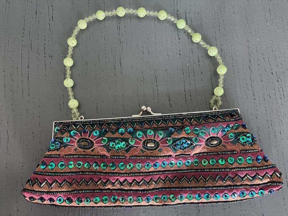 Vintage Beaded and Sequined Evening Clutch with Beaded Handle